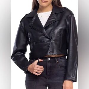 BLANKNYC Black Leather Moto Jacket Asymmetrical Zip & Classic Style XS
